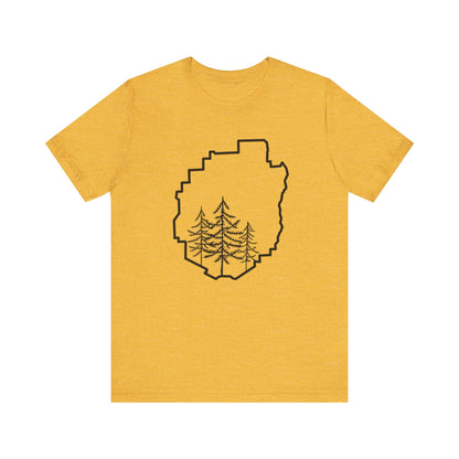 Adirondack Park Pine Tree T-Shirt – Large Front Design with Forest Silhouettes | Bella+Canvas Tee