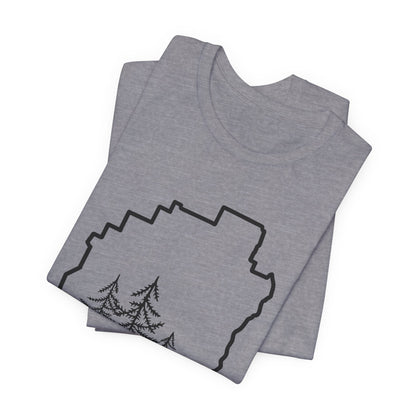 Adirondack Park Pine Tree T-Shirt – Large Front Design with Forest Silhouettes | Bella+Canvas Tee