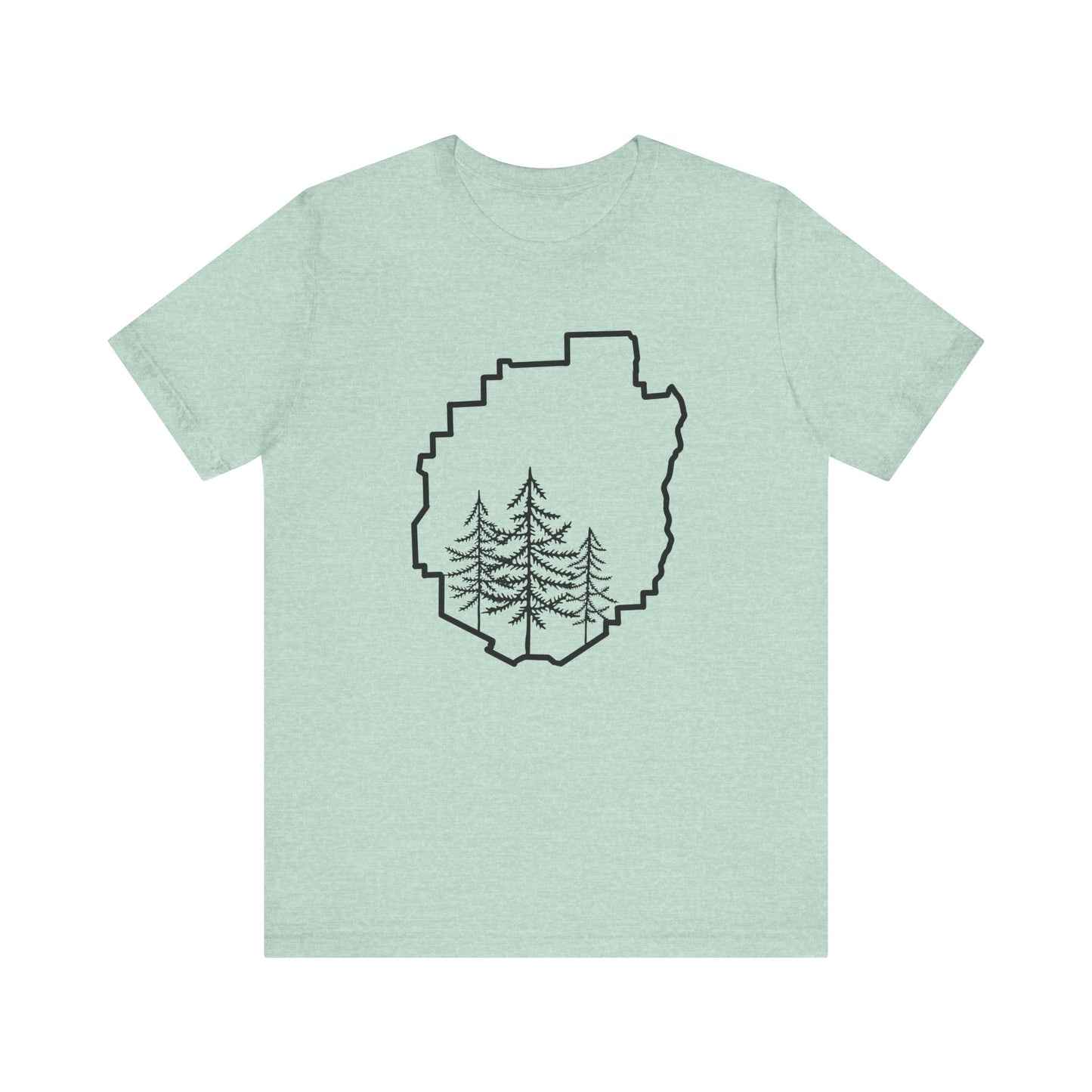 Adirondack Park Pine Tree T-Shirt – Large Front Design with Forest Silhouettes | Bella+Canvas Tee