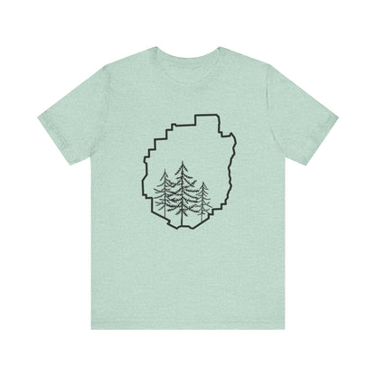 Adirondack Park Pine Tree T-Shirt – Large Front Design with Forest Silhouettes | Bella+Canvas Tee
