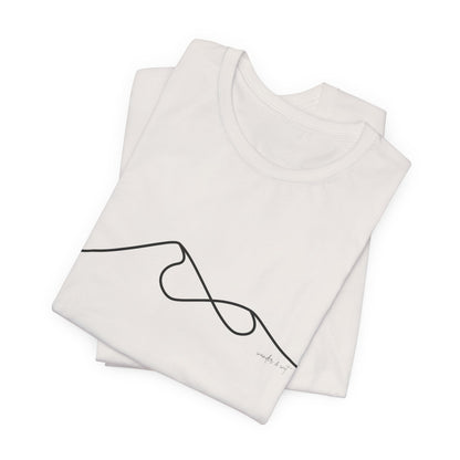 Wander and Wit Logo T-Shirt – Mountain Line Art with Infinity Symbol | “Embrace the Journey” Tee